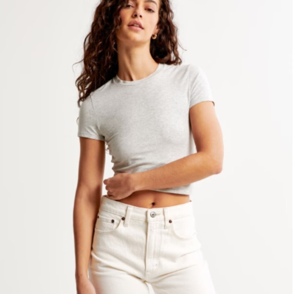 A&F Abercrombie & Fitch Essential Baby Tee Light Grey Sz L